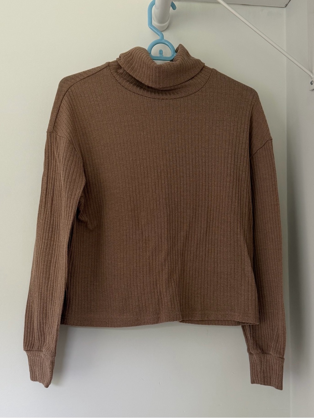 SHEIN Brown Ribbed Crop Top Cowl Neck Sweater